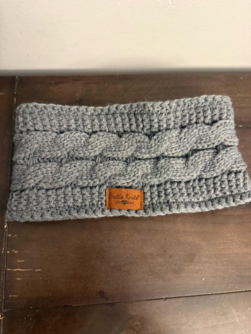 Britt’s Knits Gray Cable Knit Faux Fur Lined Winter Headwrap Ear Warmer
